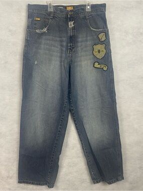 VTG Southpole Men's Jeans 36x30 Baggy Wide Embroidered Patches Denim Flaw